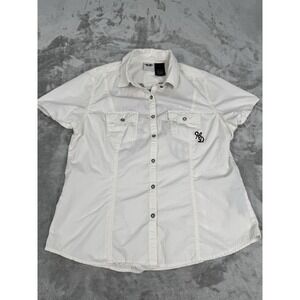 Harley Davidson White Button Down Shirt Womens Large L Embroidered Wings Biker